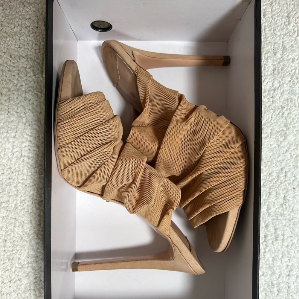 Tony Bianco Tan Mesh High Heel Mules